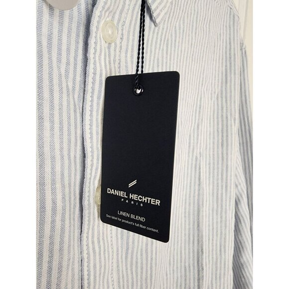 NWT Daniel Hechter Mens XL Blue Stripe Linen Blend Button Down Shirt Top - Picture 6 of 7
